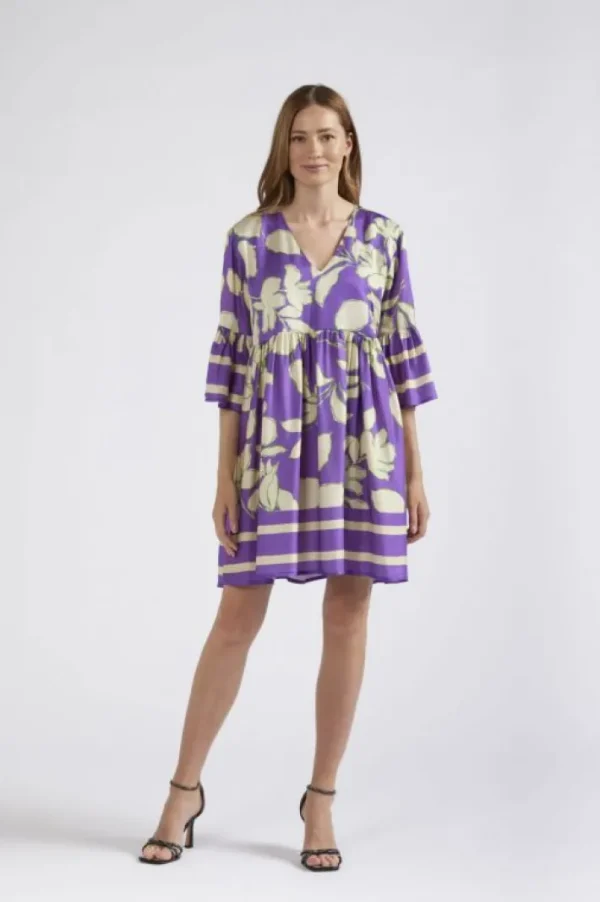 CafèNoir abito con increspatura alla vita stampato maxy fiore viola