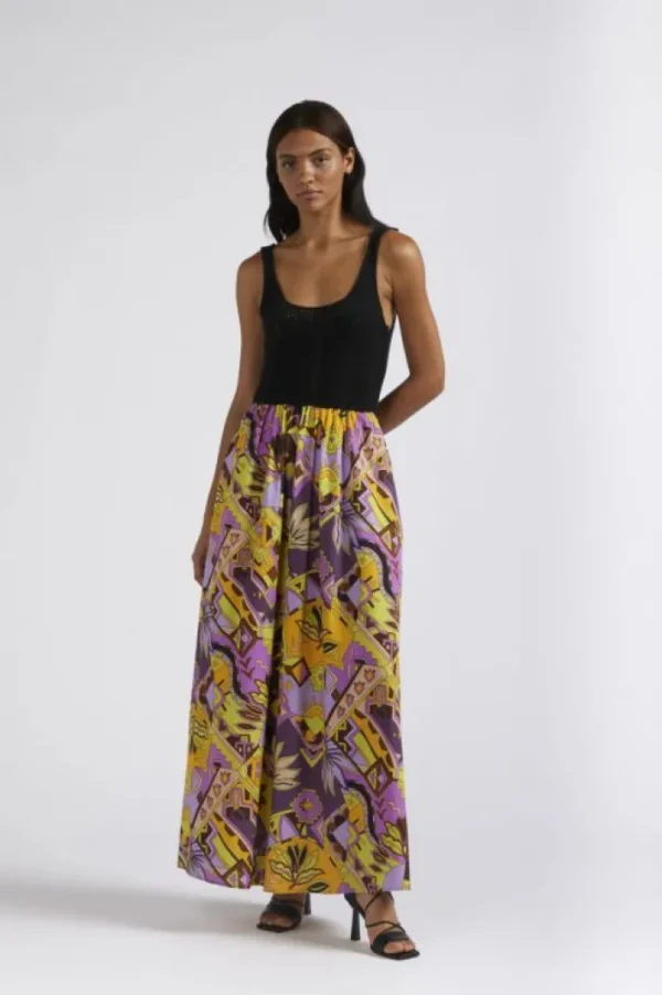 CafèNoir abito lungo con top lavorato a crochet e gonna stampata etnica multicolor