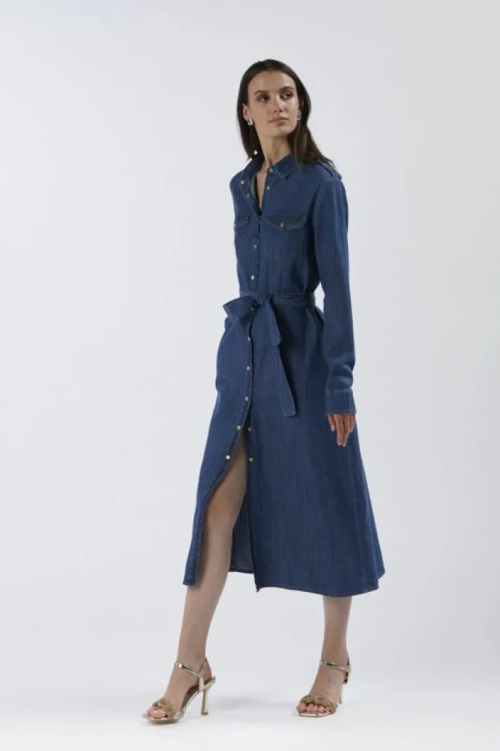 CafèNoir abito tipo chemisier in chambray blu medio