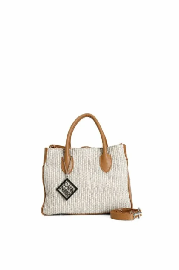 CafèNoir bauletto in rafia con rifiniture in pelle e ciondolo