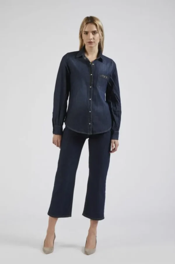 CafèNoir camicia con maniche arricciate blu medio scuro