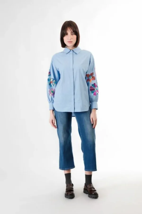 CafèNoir camicia in popeline con ricamo pailettes