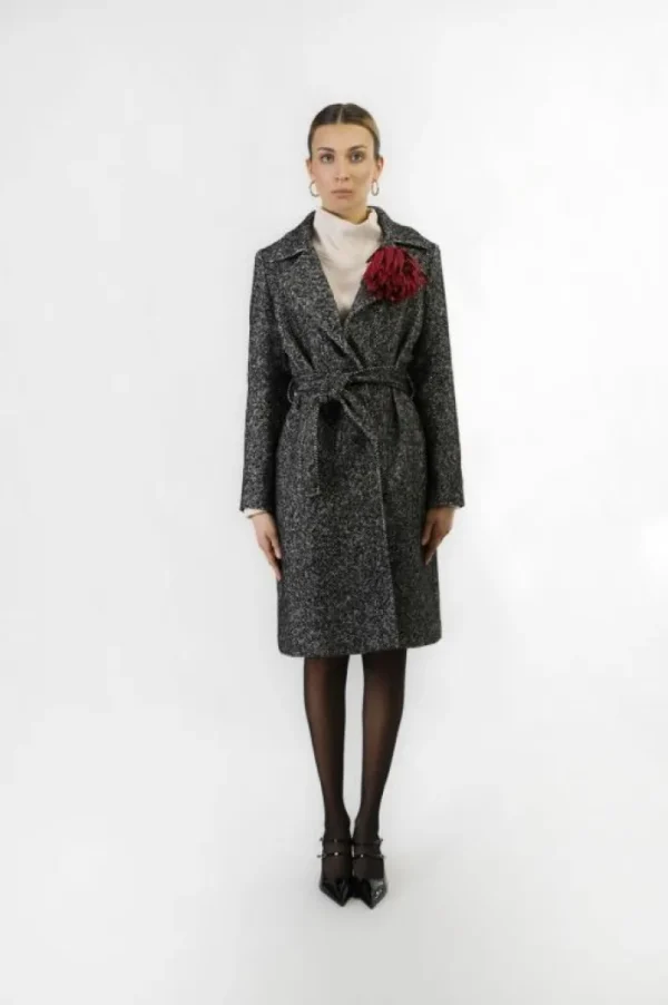 CafèNoir cappotto lungo tipo vestaglia spigato bianco e nero