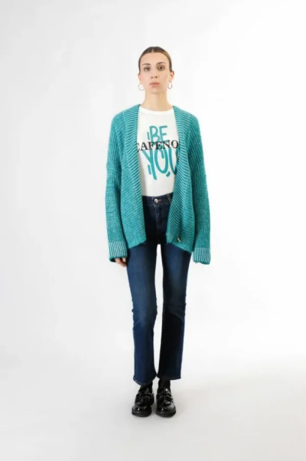 CafèNoir cardigan moulinè senza bottoni e collo sciallato