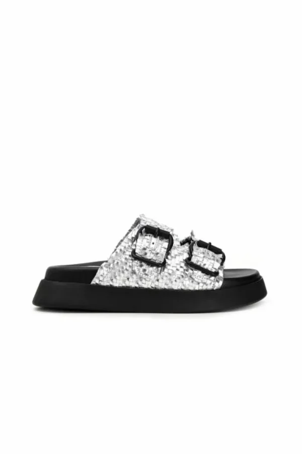 CafèNoir ciabatte con doppia fibbia in pelle intrecciata