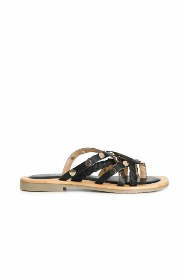 CafèNoir ciabatte con fasce in pelle e raffia