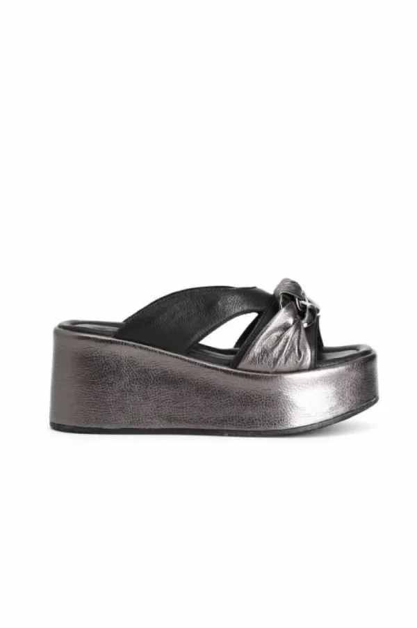 CafèNoir ciabatte in pelle con catena multi antracite