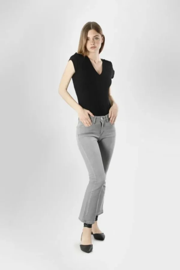 CafèNoir cropped flare jeans virna in tela superstretch light grey