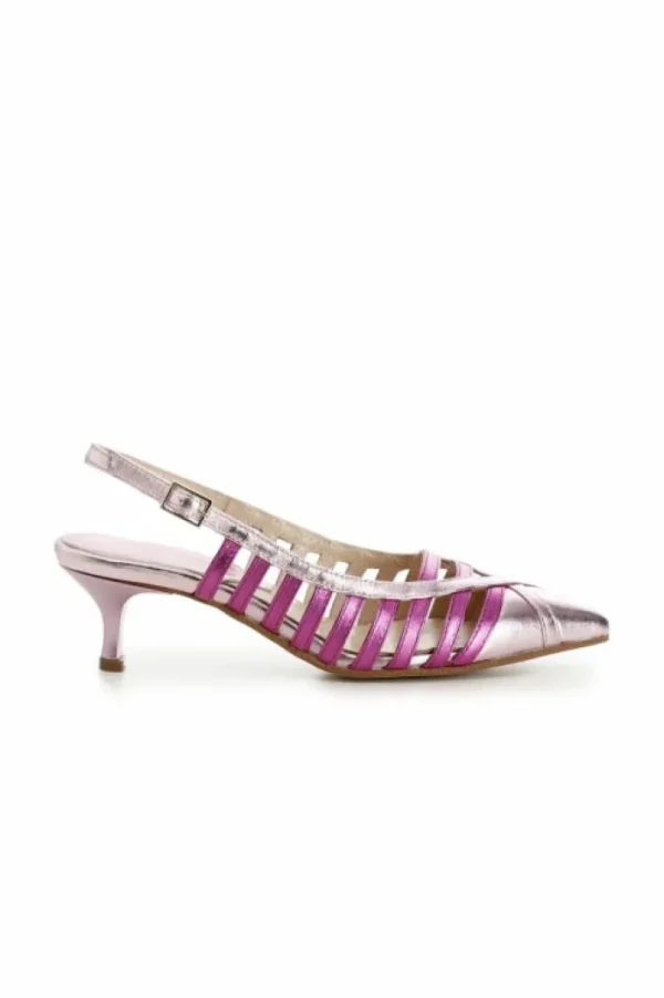 CafèNoir dècollète in pelle laminata con fasce laterali multi fuxia