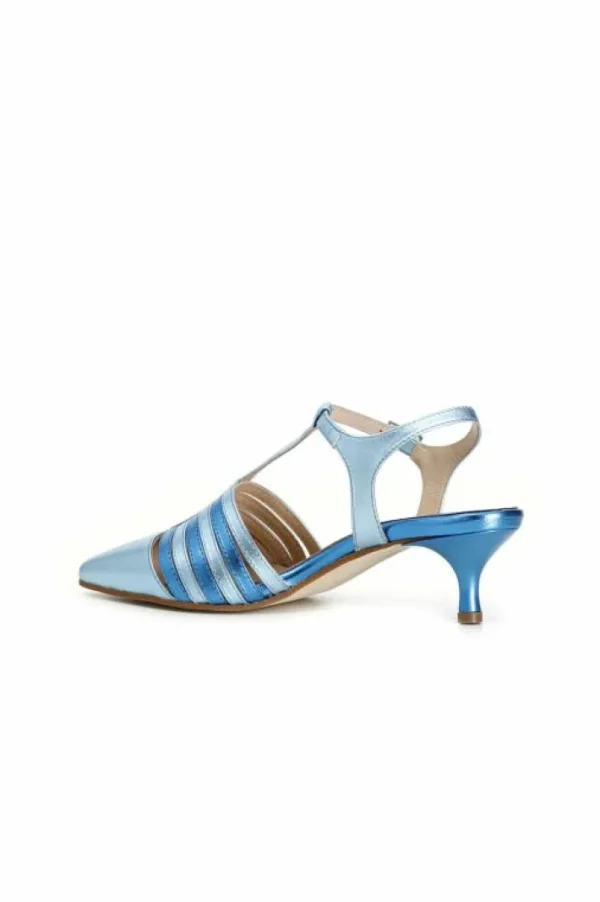 CafèNoir dècollète in similpelle laminata con fasce laterali e fibbia multi azzurro