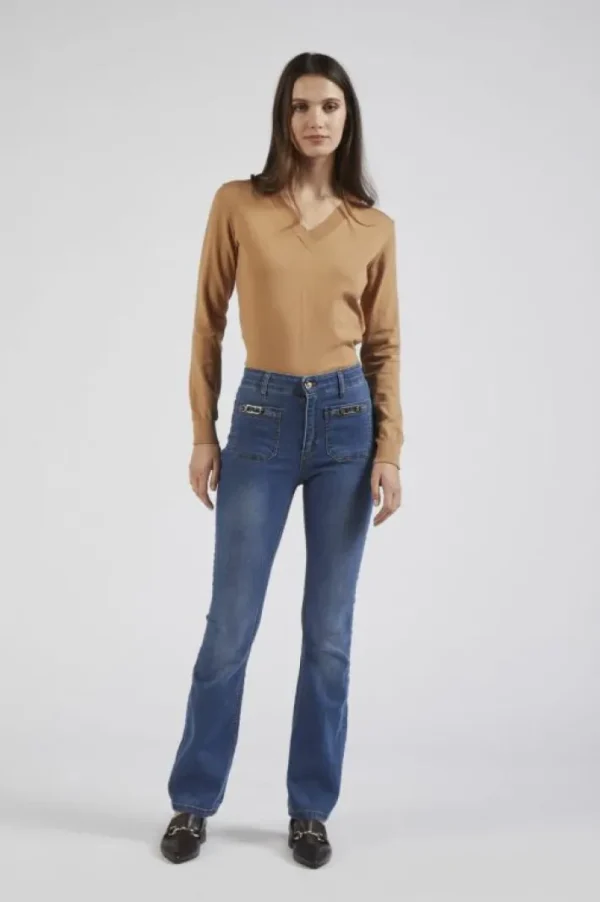 CafèNoir denim  flare con tasche a toppa blu medio chiaro