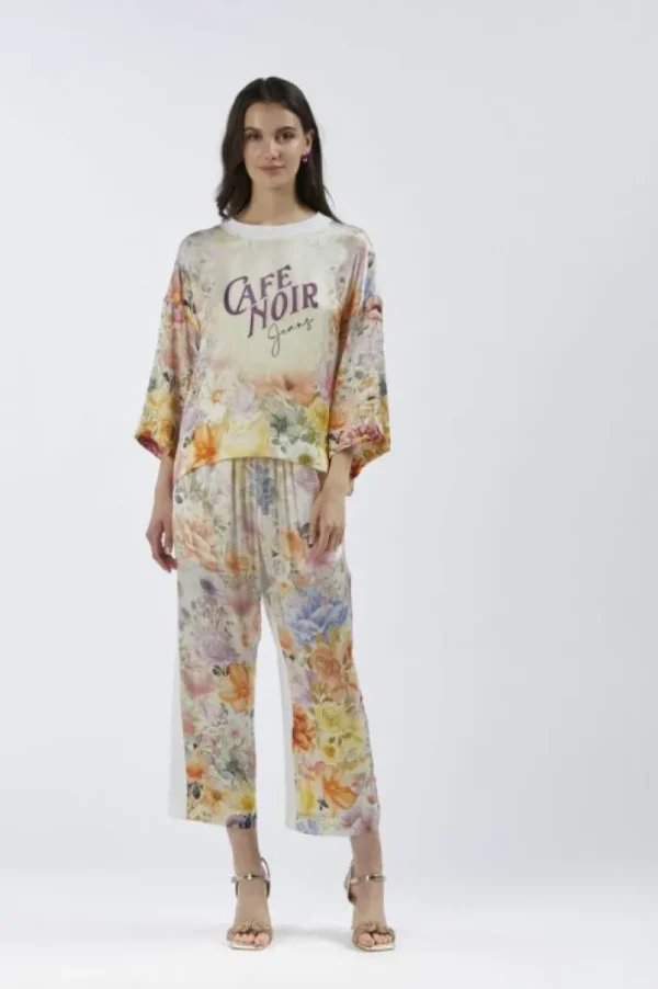 CafèNoir felpa bimateriale con davanti stampato flower panel