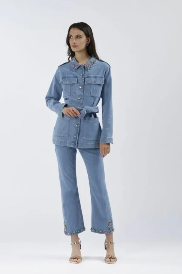 CafèNoir field jacket in denim con colletto ricamato