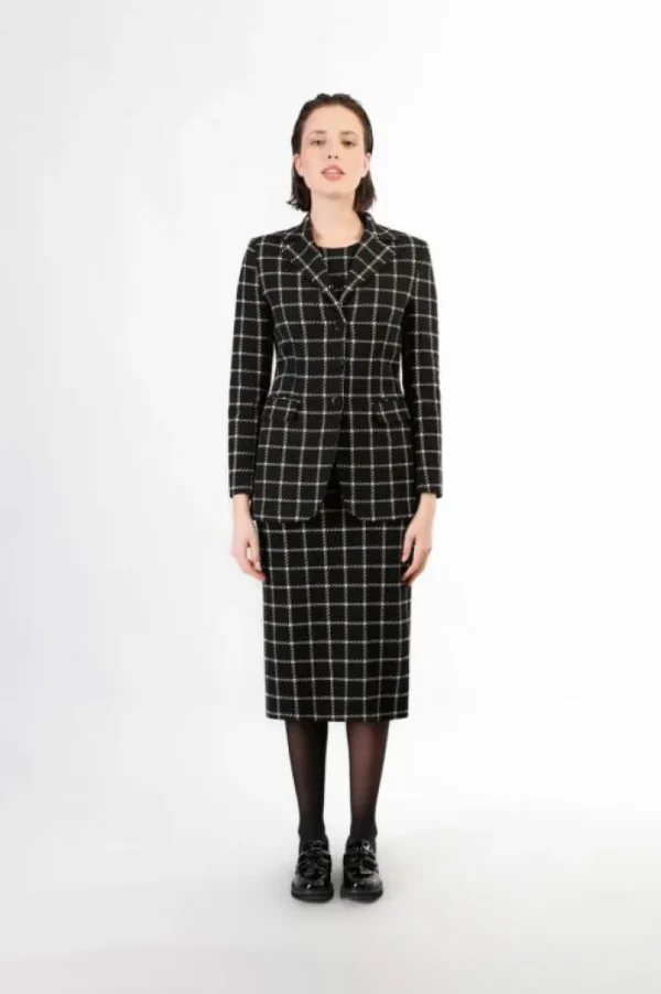 Donna CafèNoir giacca  monopetto tessuto jacquard quadro multinero