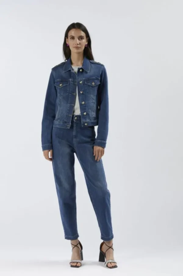 CafèNoir giubbino denim con placchette blu medio