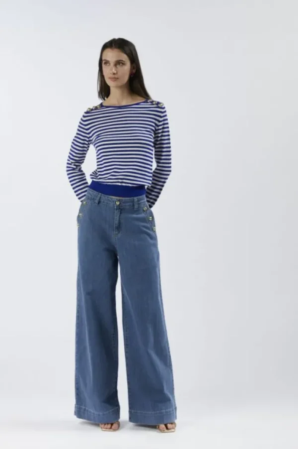 CafèNoir maglia girocollo rigata con bottoni alle spalle