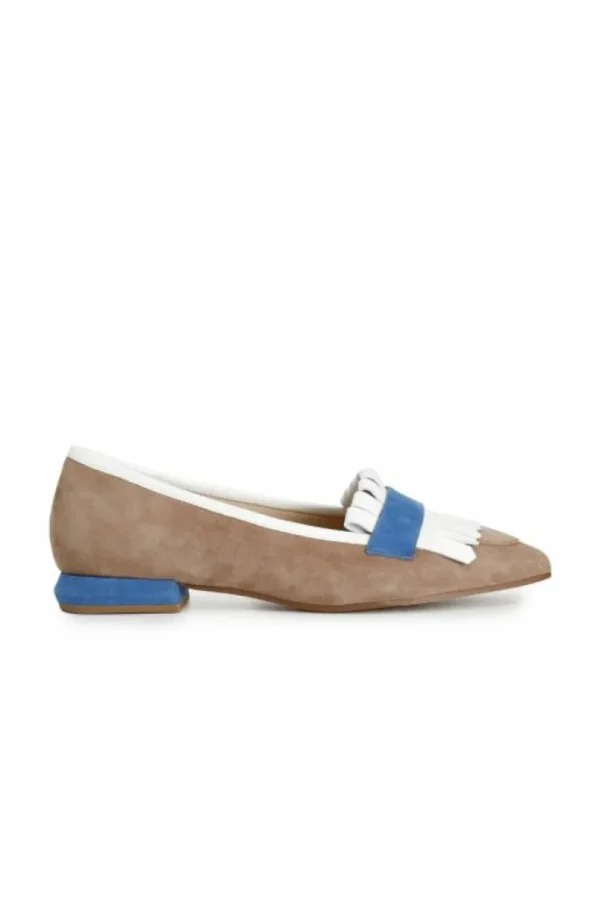 CafèNoir mocassini in pelle scamosciata con frangia multi sabbia