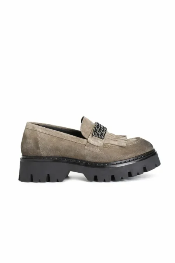 CafèNoir mocassino da donna con frangia e accessorio in pelle scamosciata