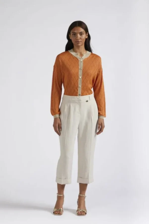 CafèNoir pantaloni cropped con risvolto in misto lino