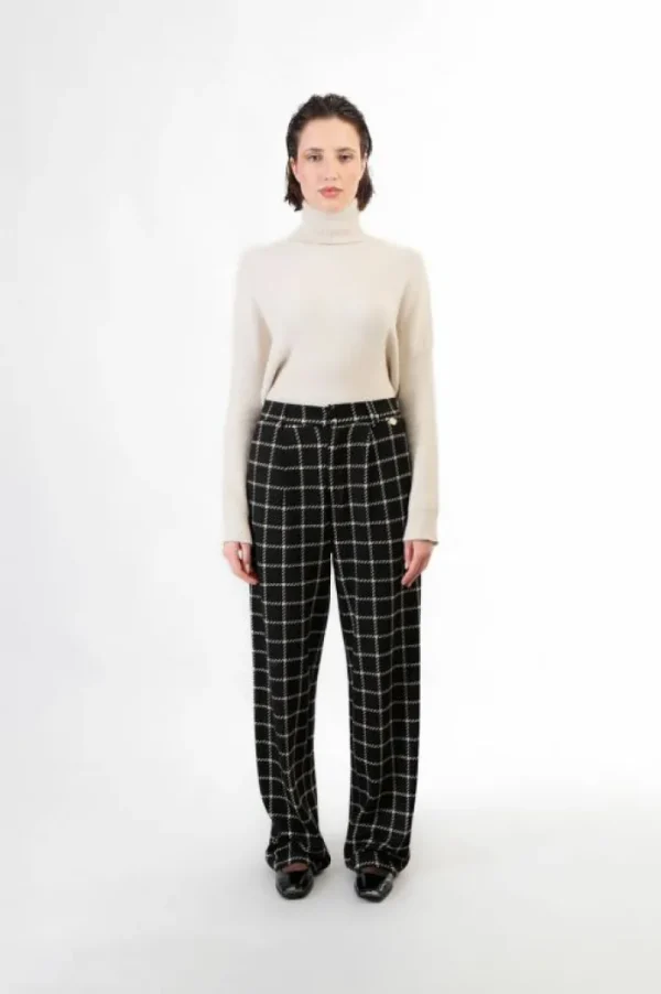 Donna CafèNoir pantaloni palazzo tessuto jacquard quadro multinero