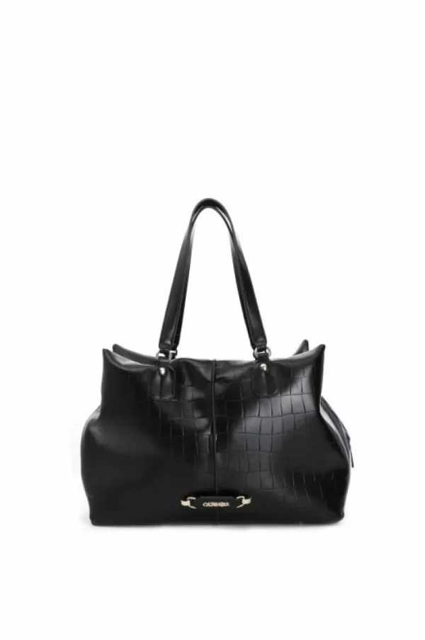 CafèNoir pattina shopping con bordature a contrasto, tag con logo cn in metallo