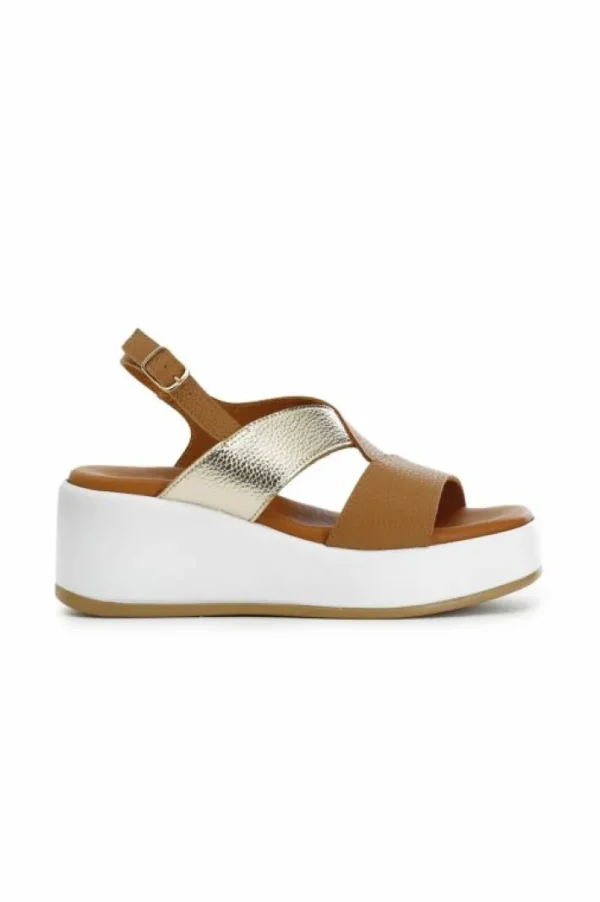 CafèNoir sandali bicolor su zeppa in pelle