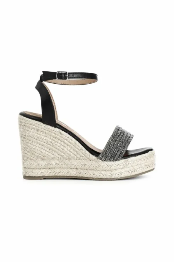 CafèNoir sandali con fasce strass su zeppa corda