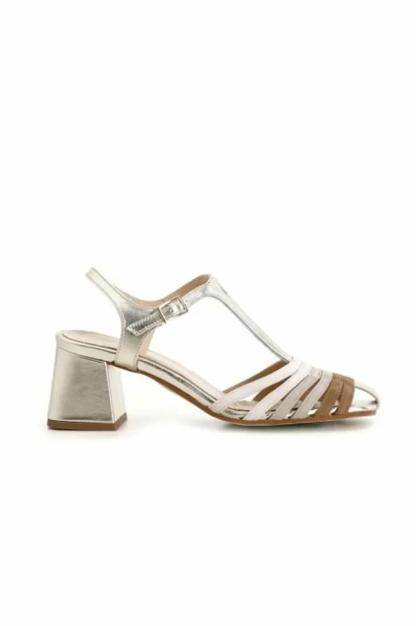 CafèNoir sandali gabbia modello gilda realizzati in camoscio multi platino