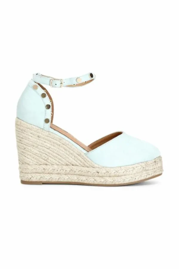 CafèNoir sandali in tessuto e zeppa in corda acqua marina