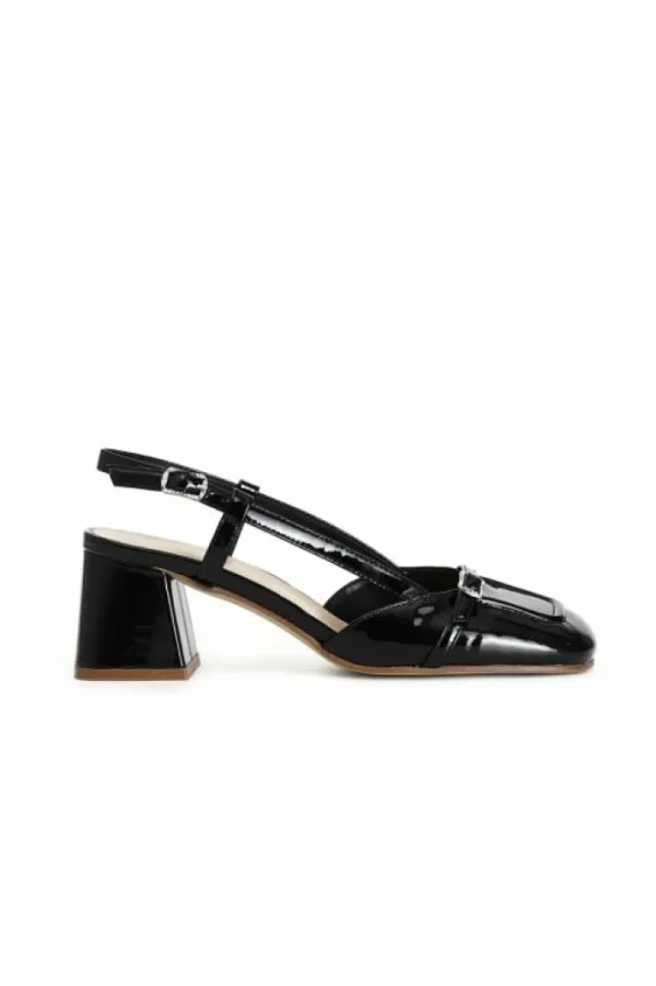 CafèNoir scarpe aperte dietro in vernice con bordo e cinturino