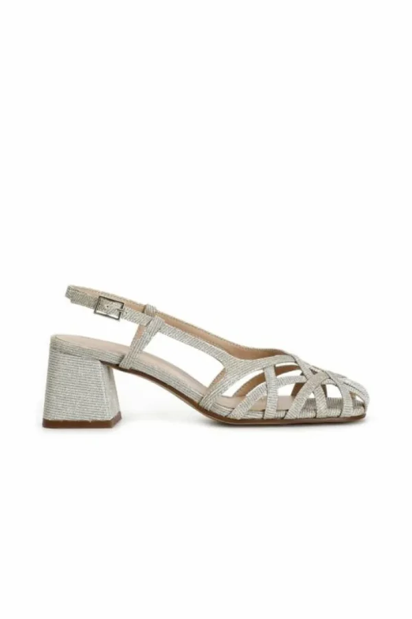 CafèNoir scarpe aperte in tessuto lurex con gabbia asimmetrica intrecciata