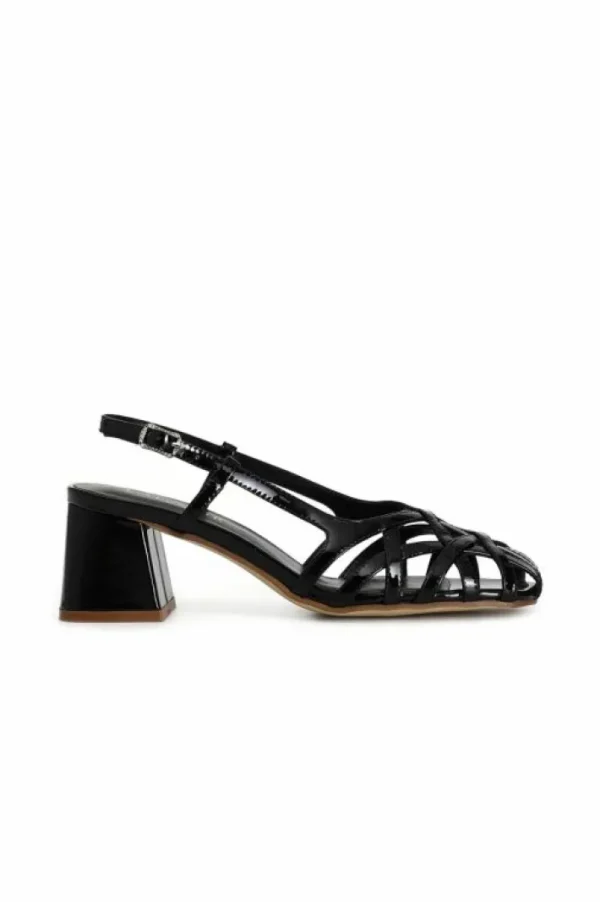 CafèNoir scarpe aperte in vernice con gabbia asimmetrica intrecciata