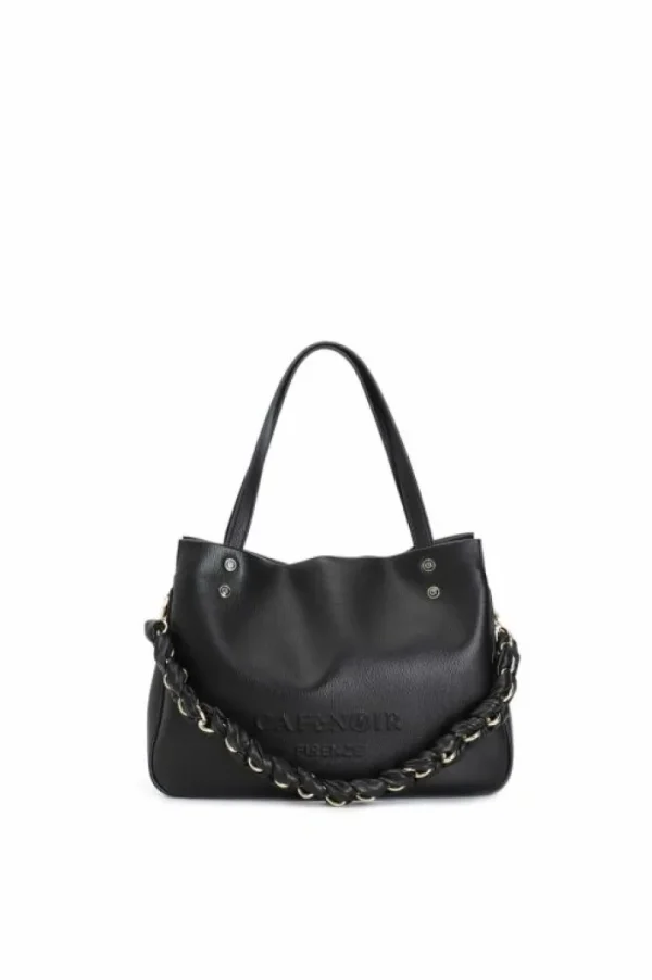 CafèNoir shopping con logo in rilievo e tracolla in catena intrecciata