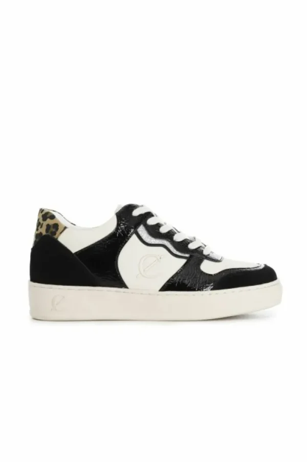 CafèNoir sneakers bassa da donna effetto naplack e pelle nero beige