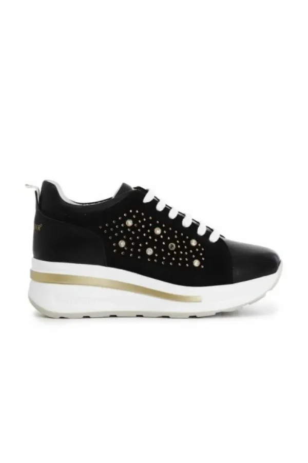 CafèNoir sneakers in pelle scamosciata con borchie e strass