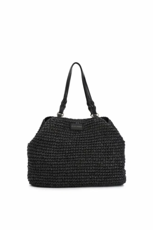 CafèNoir tote a lavorazione crochet con charm colorato a cuore con bordo in rafia