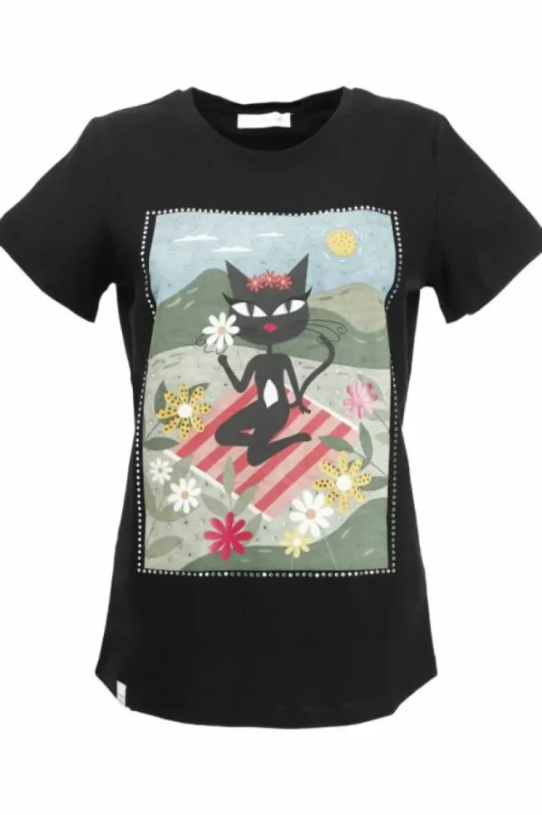 CafèNoir t-shirt con stampa cat noir piic sul prato