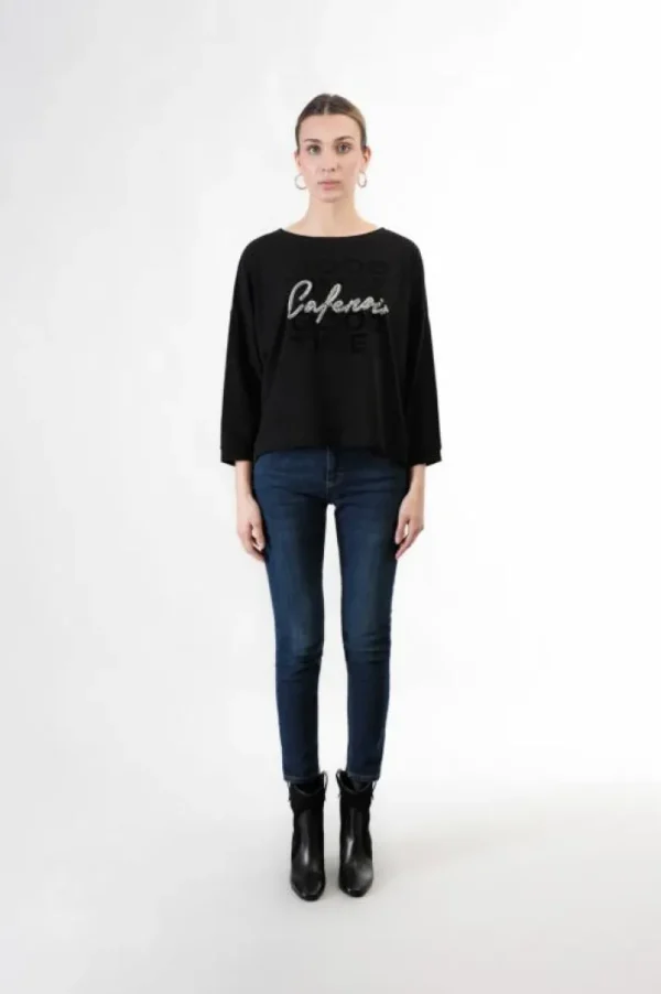 CafèNoir t-shirt stampa floccata e logo di stras